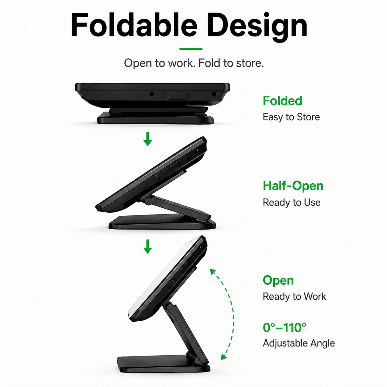 Terminale POS Flexibili Plicabili cum Angulo Visionis 0°–110° Adaptabili ad Operationem Commodam et Spatium Conservandam - min.